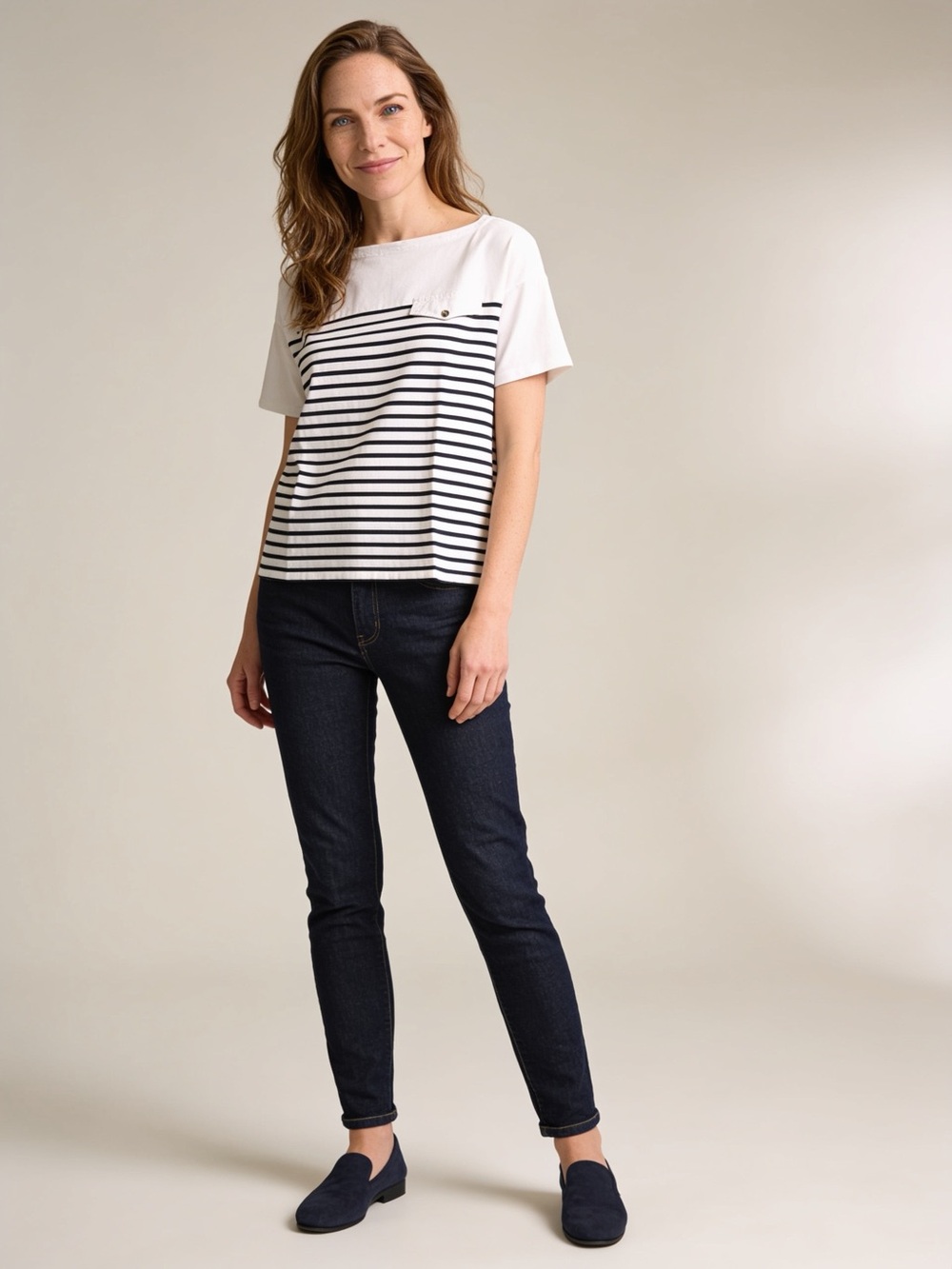Lauren Ralph Lauren Women’s Striped Pocket T-Shirt Black White M NWOT